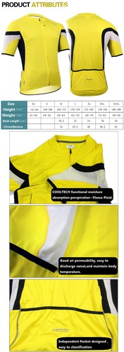 Yellow Men's Cycling Jackets Bike Bicycle Cycling Jerseys Short Sleeve L-3XL - Picture 4 of 4