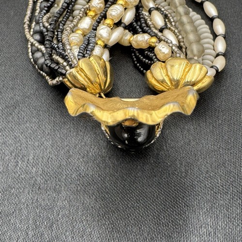 Vtg Blackamoor Necklace Jewelry Glass Rhinestone Multi Layer Beads Gold Tone 17" - Picture 14 of 23