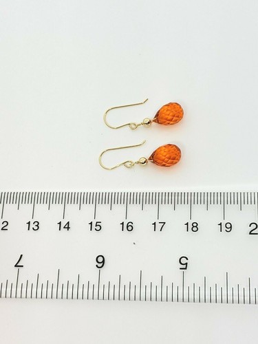 Pendientes colgantes colgantes de briolette de cornalina de oro amarillo de 14k - Imagen 3 de 5