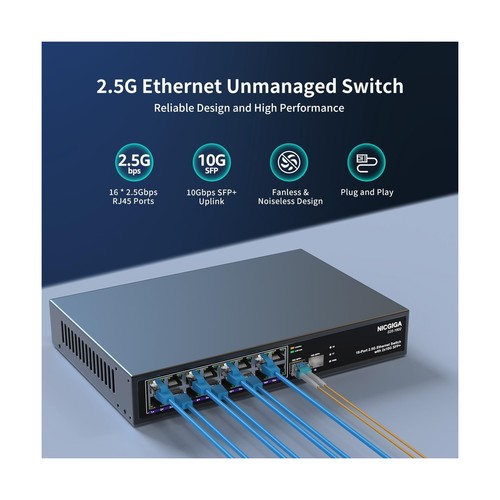 16 Port 2.5G &#10133; 2 Port 10G SFP+ Ethernet Switch, NICGIGA 18 Port 2.5Gb Net - Picture 3 of 7