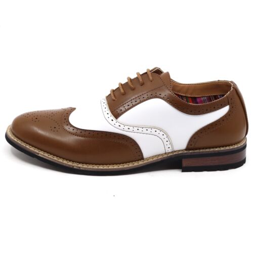 Scarpe eleganti Oxford da uomo con punta ad ala forata bicolore stringate - Foto 2 di 24