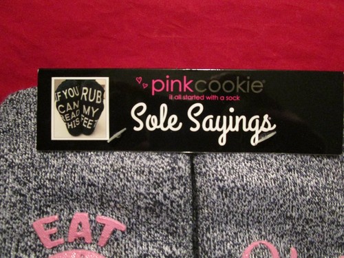 Pink Cookie Sole Sayings Socks Eat More Hole Foods Donut Crew Size 4-10 - Picture 2 of 4