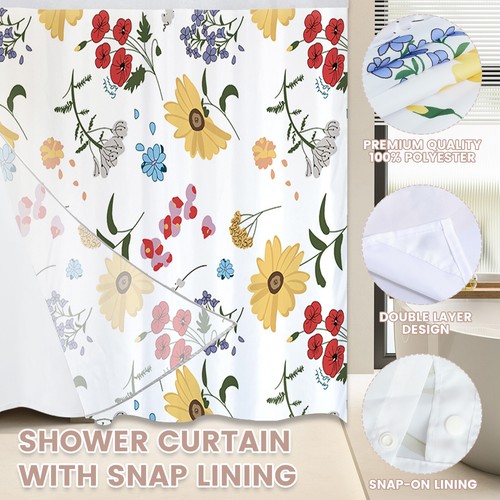 Hook Free Shower Curtain Waterproof Bathroom Curtains with Snap In Liner Cud TLT - Picture 6 of 32