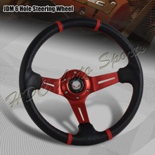 350MM Deep Dish Drift Style Red Stitch Carbon PVC Leather 6 Hole Steering Wheel