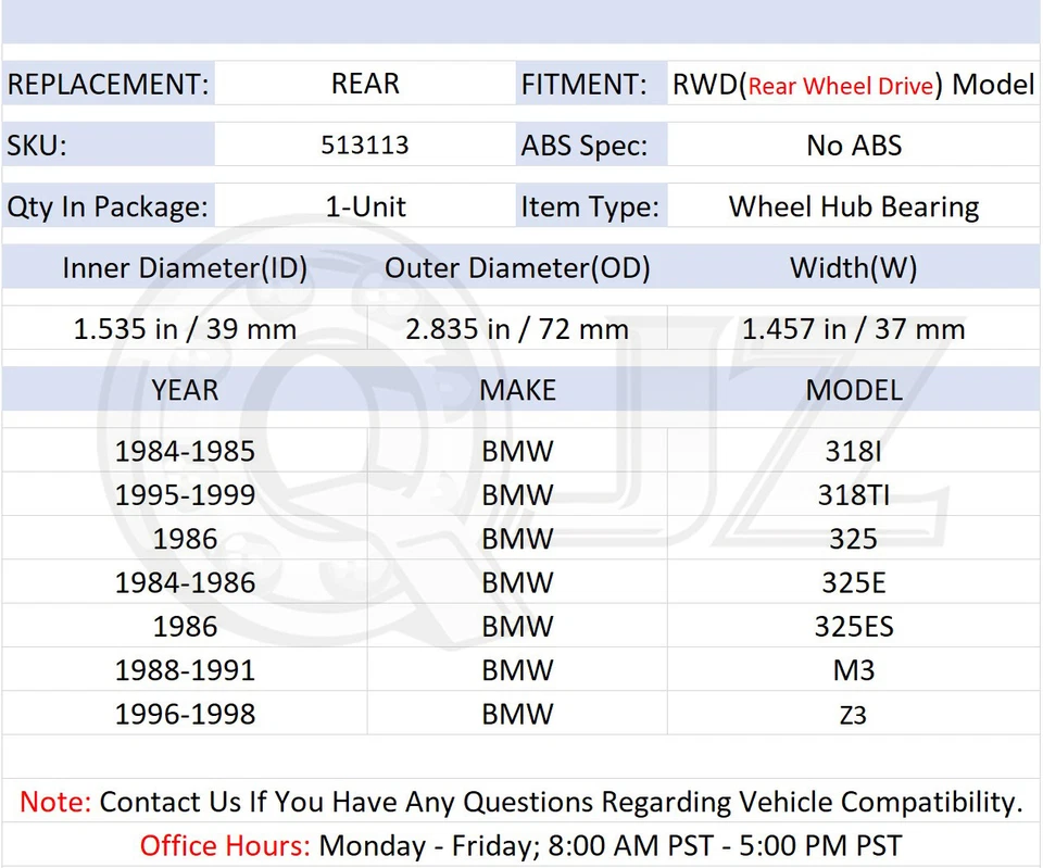 [TRASERO (cantidad 1)] 513113 cojinete de cubo de rueda [72 mm OD] para BMW 325 E30 1986 cupé tracción trasera Foto 2 de 4