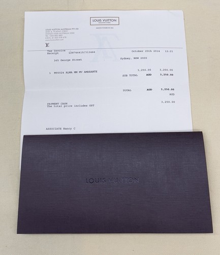 LOUIS VUITTON Alma MM Amarante Monogram Vernis Handbag - M90024 Lock Key Receipt - Picture 17 of 17