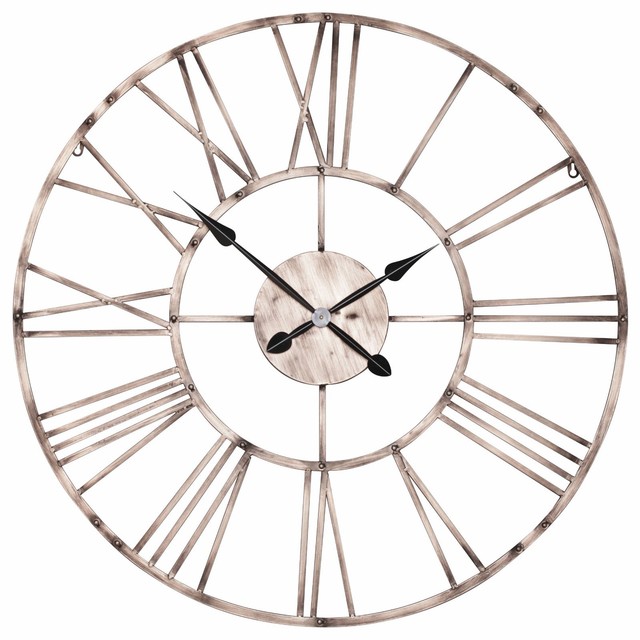 Large 92cm Vintage Copper Effect Metal Roman Numeral Wall Clock Large 92cm Vintage Copper Effect Skeleton Metal Wall Clock