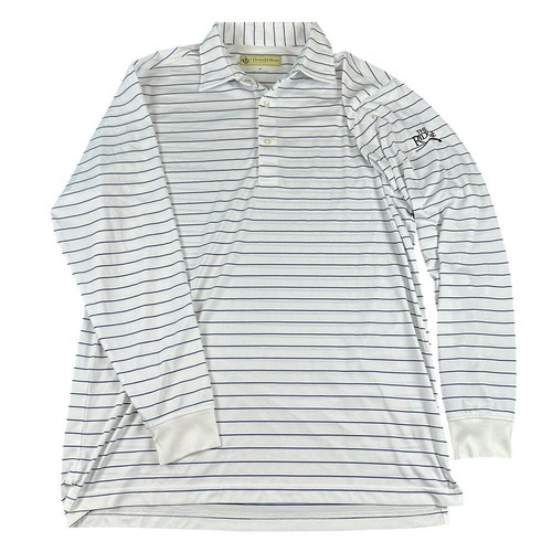 Polo de golf Donald Ross The Ridge blanco azul marino a rayas manga larga M