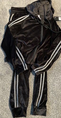 Women's Kimberly Velour Track Suit Pants, Hoodie Full Zip Jacket Black Small NEW - Bild 1 von 18