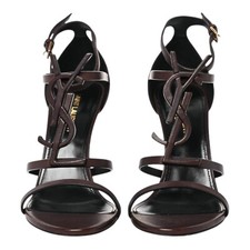 Saint Laurent Cassandra Sandals - Brown Leather Strappy Open-Toe Stiletto