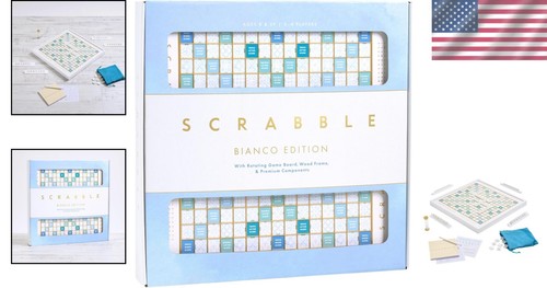 Coastal-Inspired Scrabble Bianco Edition with Elegant Rotating Game Board - Picture 2 of 9