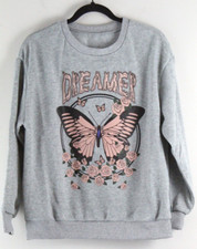 Women Graphic Print Fleece Pullover Sweatshirt Size Medium SHEIN color Gray NWT