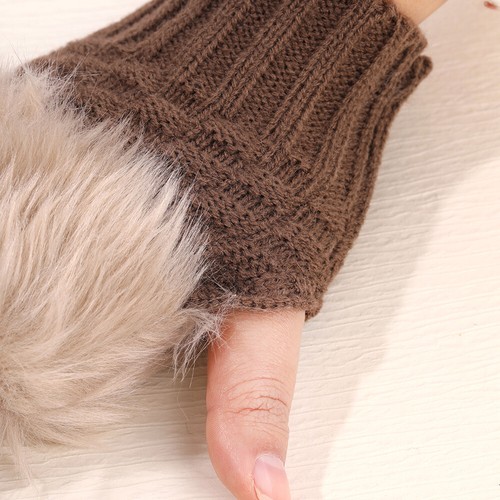Warme Gestrickte Kunstfell-Handschuhe Für Damen Handgelenkwärmer Weiche æ - Bild 13 von 25