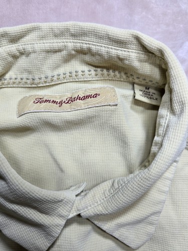 Tommy Bahama Shirt Mens M Long Sleeve Button Up Ivory Waffle Knit 100% Silk - Picture 2 of 10