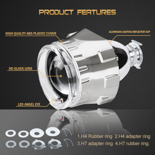 2X 2.5" Car Bi-xenon HID Projector Lens White LED Angel Eyes Headlight Retrofit - Picture 18 of 38
