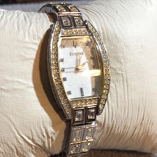 BULOVA Ladies Dress Watch Jewel Accents Stainless Steel Band Runs Project Watch!