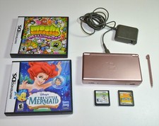 Nintendo DS Lite USG-001 Console w Stylus, Wall Charger 4 games Mario Party DS