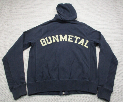 Vintage Blac Label Gun Metal Hoodie Erwachsene Medium durchgehender Reißverschluss bestickt