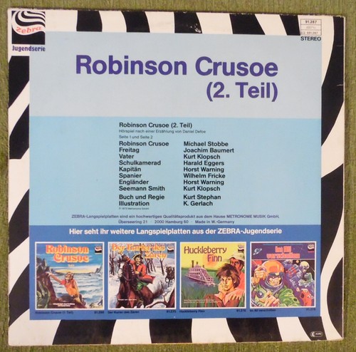 LP : Robinson Crusoe Teil 2 , Zebra 91287 , 1978 , Made in Germany , - Imagen 2 de 6