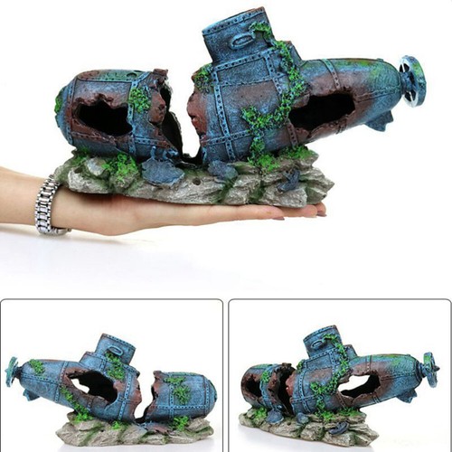Hollow Submarine Resin Habitat Fish Tank Decorative collection Props Aquarium Sunken Ship