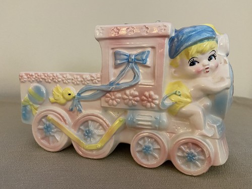 Vtg Rubens Baby Boy Planter Music Box Nursery Train Japan 1950s Ceramic
