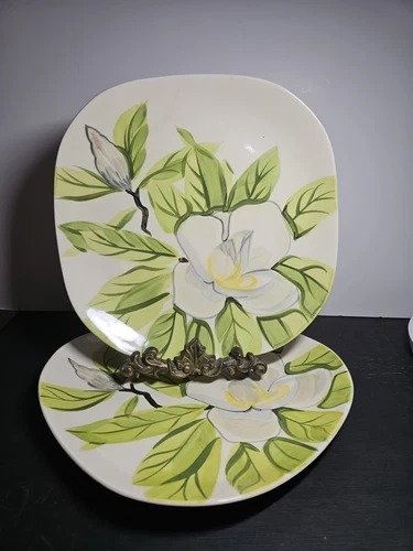 2 Redwing Magnolia Chartreuse MCM Dinner Plate 11"