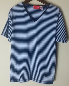 Liz-Claiborne-Liz-amp-Co-Women-Short-Sleeve-Blue-Striped-Shirt-Top-Size-Medium