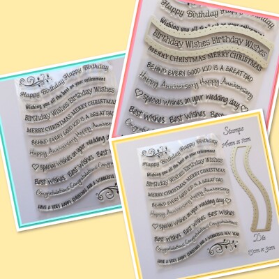 Stamps Set And Die 10 Sentiments Card Making Crafts Ebay