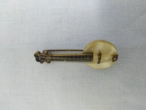 Broche Vintage Mandoline En Nacre Bleue - Couleur Or - Bijou Ancien Rare Et Superbement Décoré