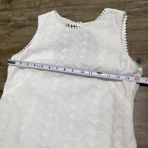 London Times Damen ärmelloses Midikleid Größe 6 weiß bestickt Rüschensaum - Bild 16 von 18