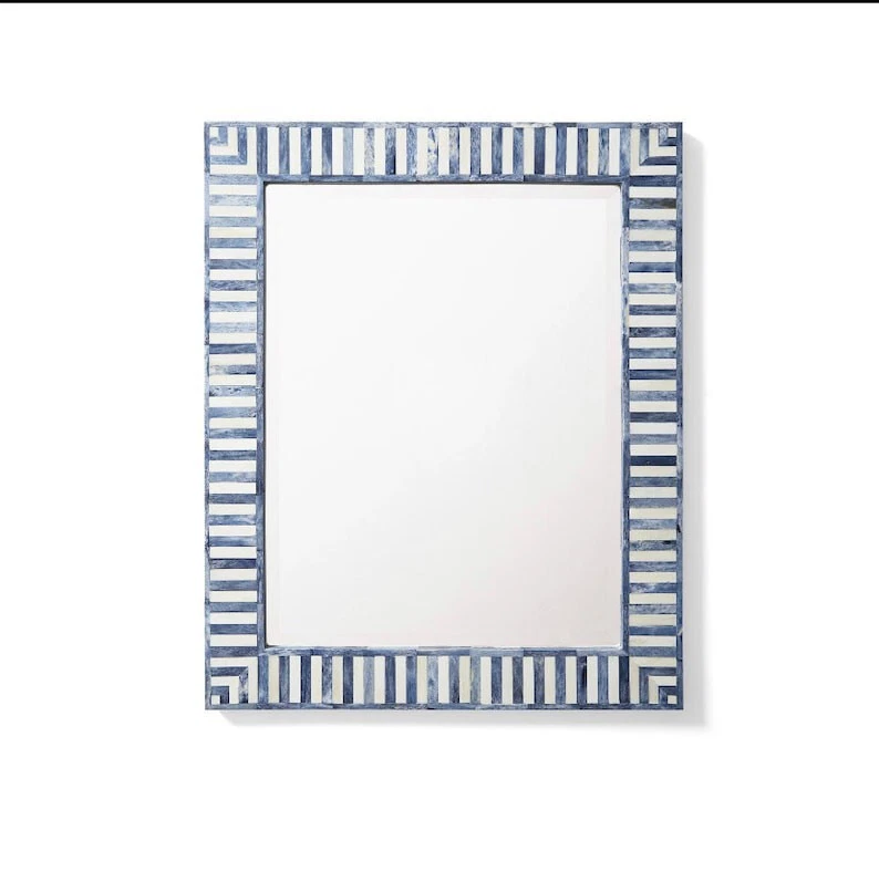 Espejo con incrustación de hueso hecho a mano con borde de rayas - Elegante decoración del hogar Foto 4 de 4