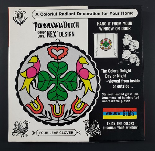 VTG NOS Floralier Faux Stained Glass Plastic Sun Catcher PA Dutch 4 Leaf Clover - Picture 6 of 7