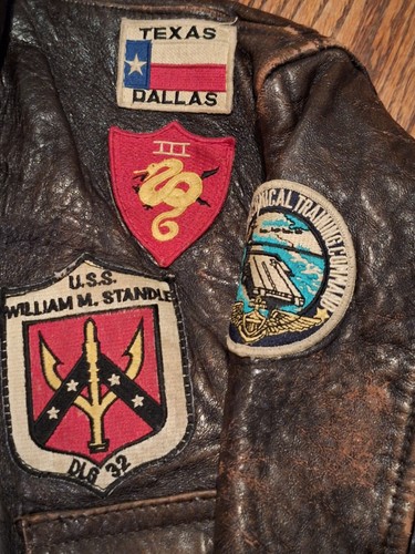Vintage Avirex G-1 Navy Leather Jacket Military Flight Bomber Top Gun Patches 4T - Picture 3 of 10