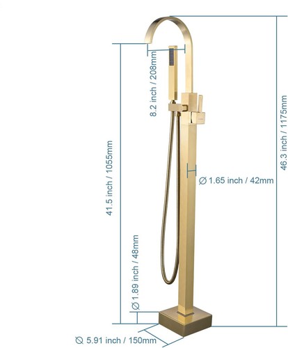 Tub Filler Freestanding Bathtub Faucet Floor Mounted Bathroom w/ Handle Shower - Picture 57 of 63