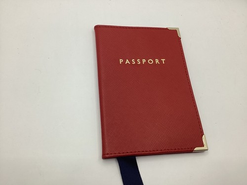 ASPINAL OF LONDON PASSPORT COVER HOLDER BNIB SCARLET RED LEATHER NAVY SUEDE - Picture 3 of 4