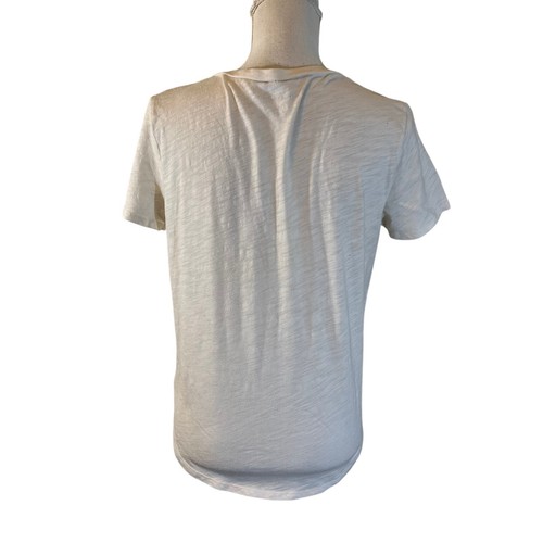 American Eagle Plain Womens T Shirt Medium V Neck Short Sleeve Light Cream Basic - Picture 2 of 5
