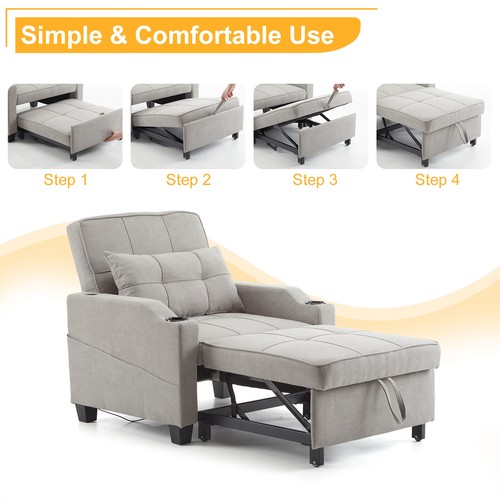Adjustable 3-in-1 Sleeper Sofa Bed Pull Out Chair with USB Port & Cup Holder - Picture 6 of 27