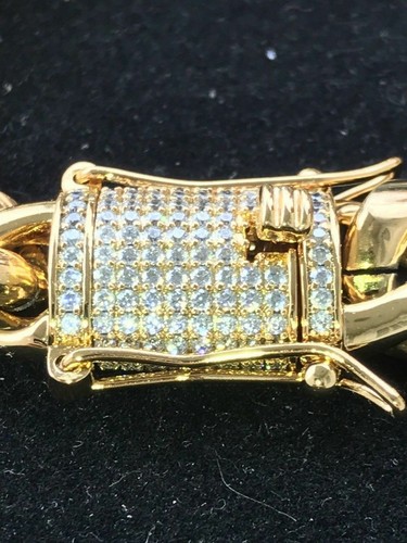 Mens Miami Cuban Link Bracelet 18k Gold Plated 12mm Thick Iced CZ Clasp ICY - Picture 4 of 10