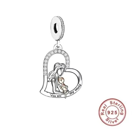 💖 Meine Welt Mutter Kind Baby Mama Charm Echt 925 Sterling Silber & Roségold - Bild 1 von 2