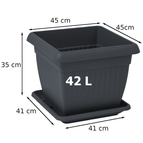 Blumenkübel Blumentopf mit Untersetzer quadratisch anthrazit terrakotta 6 Größe - 第 17/19 張圖片