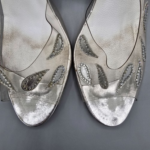 Vintage 1970s/1980s John Jerro Rhinestone Paisley Slingback Disco Heels (10AA) - Picture 4 of 15