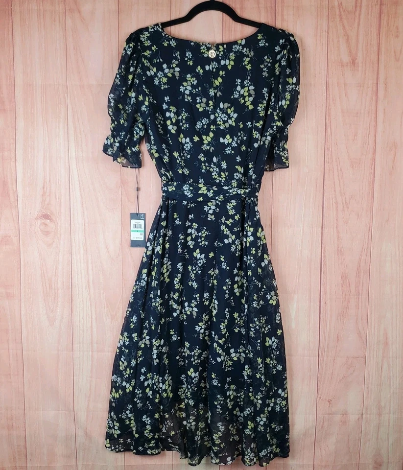 Vestido Tommy Hilfiger Midi Imitación Envolvente Para Mujer 8 Azul Floral Sobrepelliz Cuello Cremallera Trasera Foto 2 de 4