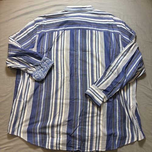 Robert Graham 3XL Button Down Shirt Blue Striped Long Sleeve Patterned Trim - Picture 3 of 6