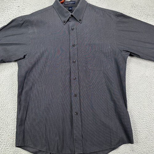 Port Authority Shirt Button Down Men Large Gray Stripe Pocket Long Sleeve Casual - Picture 3 of 8