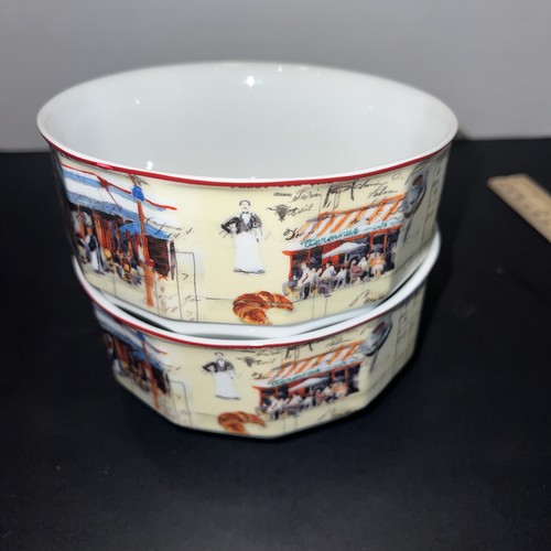 Williams Sonoma 2009 Suppe Müslischalen Paris Cafe Marc Lacaze Retired 2er Set - Bild 1 von 13