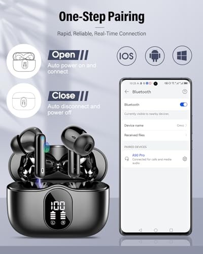 Wireless Earbuds, Bluetooth 5.4 Headphones Bass Stereo, Ear Buds with Black - Picture 2 of 7