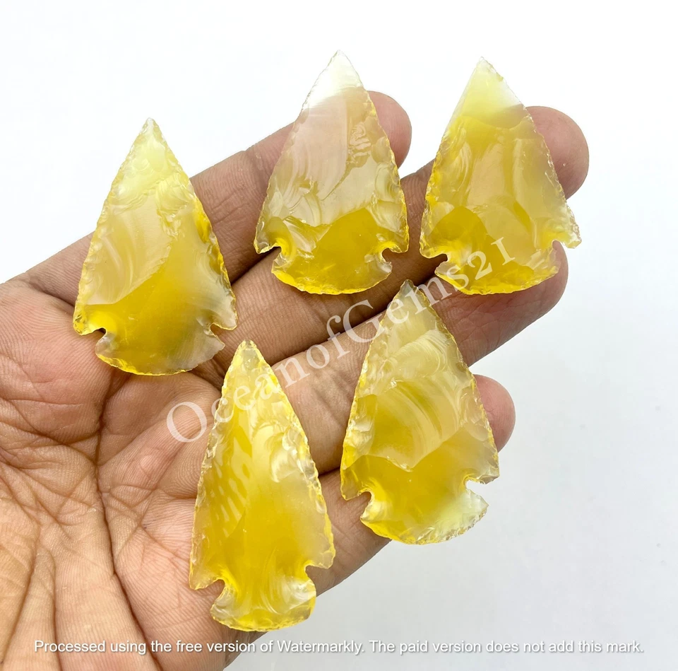 Cristal punta de flecha de obsidiana amarilla hecho por el hombre, 4 piezas, cabujón de piedras preciosas sueltas Foto 3 de 4