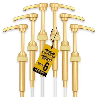 6 Pack Gold Coffee Syrup Pump Dispenser Compatible with Syrup Bottles