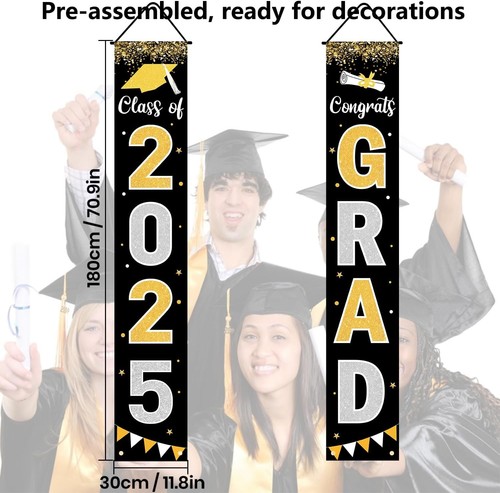 Graduation Decorations 2025 GRAD Banner Black Porch Door Sign Welcome - Picture 4 of 6