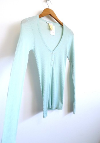 VANESSA BRUNO Rib Knit Combed Cotton V-Neck Henley Top Nordstrom 2 M NWT $465 - Picture 3 of 8